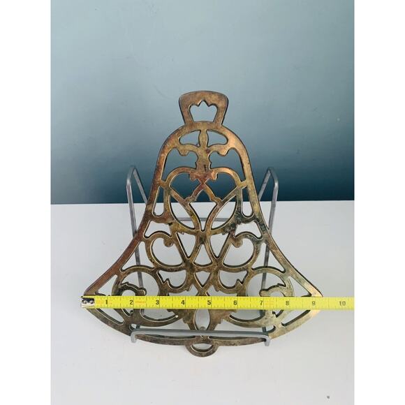 Vintage William A. Rogers Gold Plated Patina Christmas Bell Trivet Holiday Decor - Picture 4 of 10